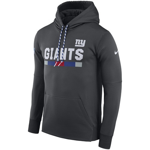 Men's New York Giants Nike Charcoal Sideline ThermaFit Performance PO Hoodie - Click Image to Close